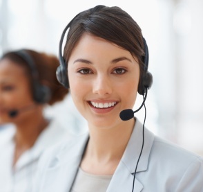 Smiling customer service representative with headset